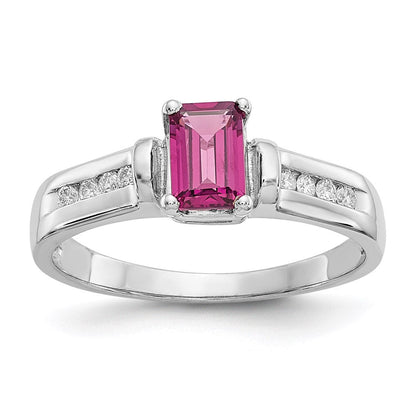 10K Weißgold Ring mit Rhodolith-Granat und 0,08 ct. Diamant