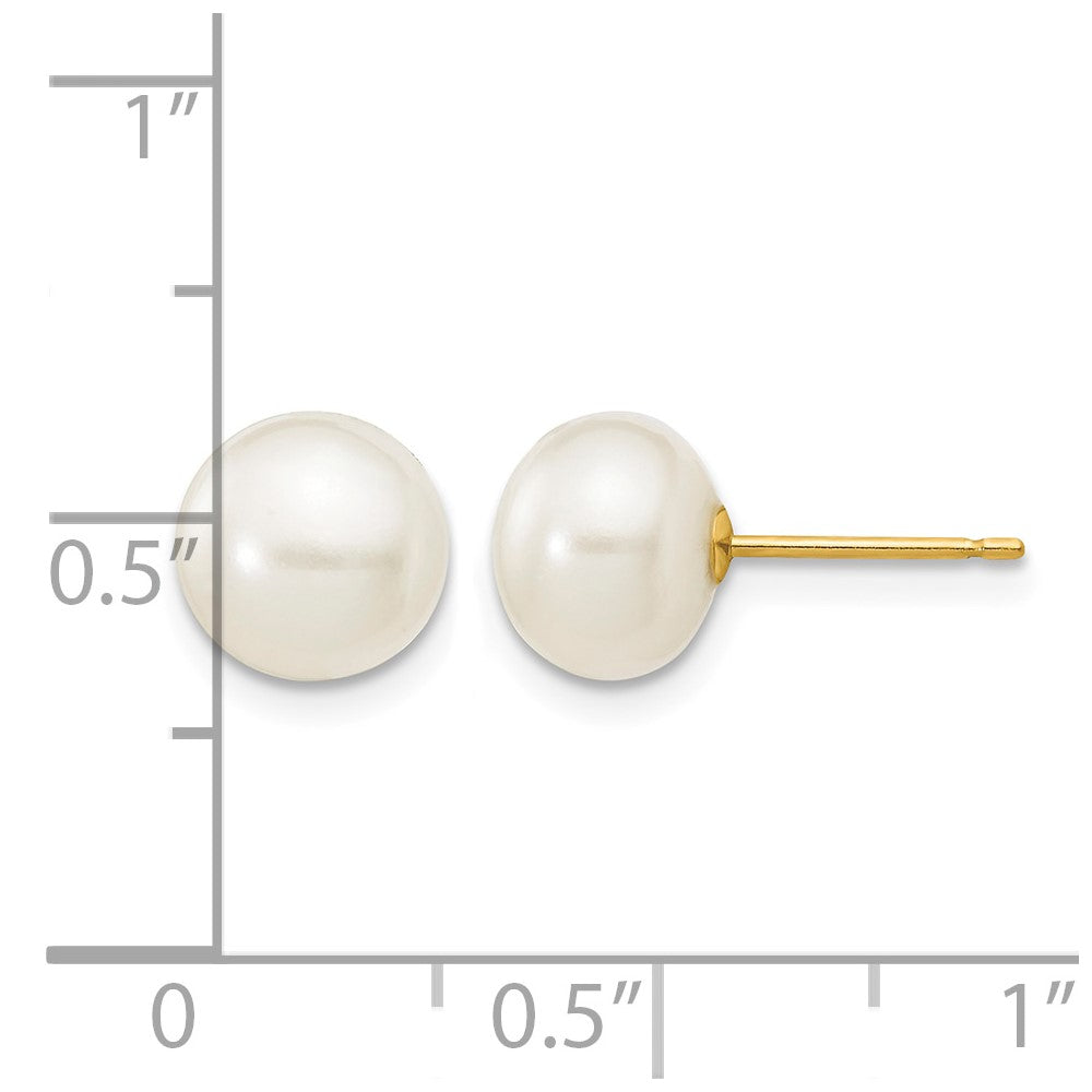 10K Gelbgold 7-8mm Weiß Knopf Süßwasser Zuchtperle Ohrstecker