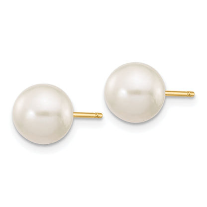 10K Gelbgold 7-8mm Weiß Rund Süßwasser Zuchtperle Ohrstecker