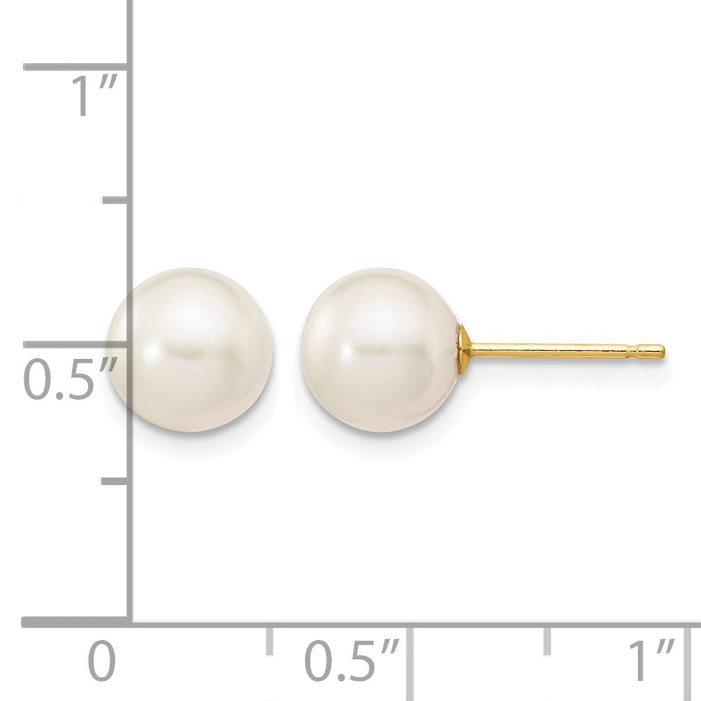 10K Gelbgold 7-8mm Weiß Rund Süßwasser Zuchtperle Ohrstecker