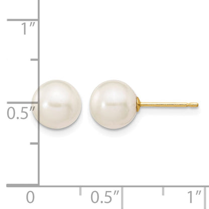 10K Gelbgold 7-8mm Weiß Rund Süßwasser Zuchtperle Ohrstecker
