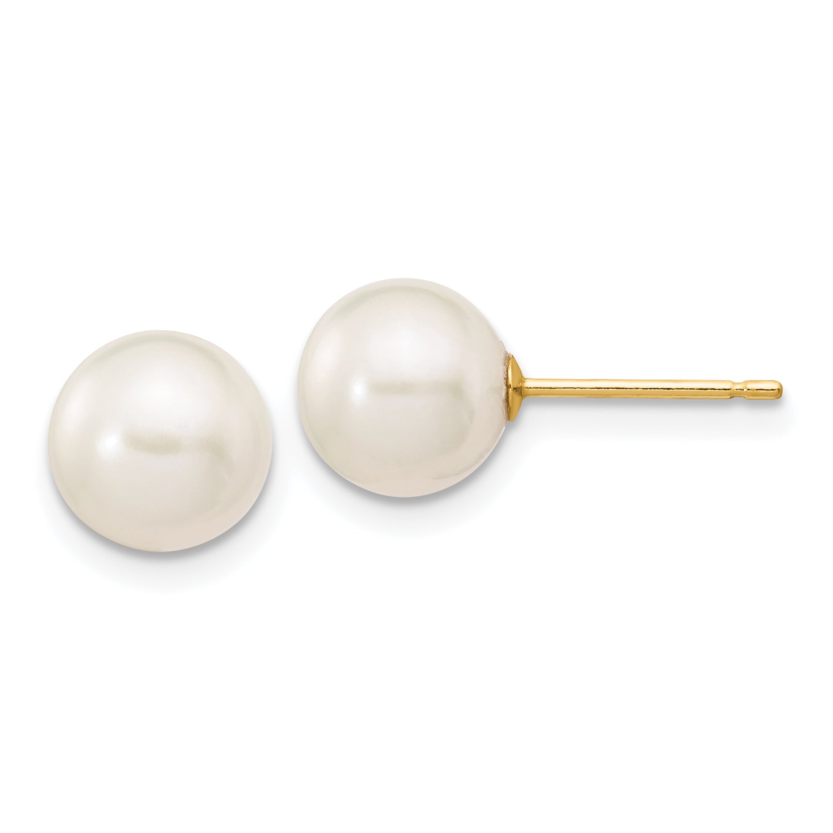10K Gelbgold 7-8mm Weiß Rund Süßwasser Zuchtperle Ohrstecker