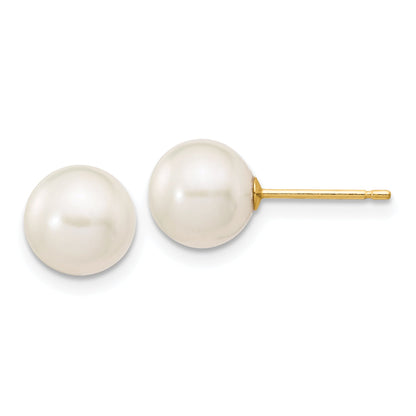 10K Gelbgold 7-8mm Weiß Rund Süßwasser Zuchtperle Ohrstecker