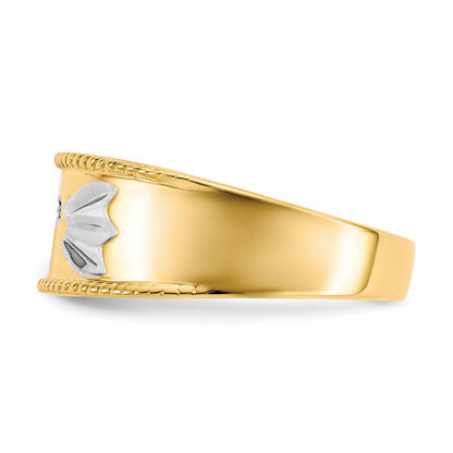 10K Gelbgold & Rhodium 0,01 ct. Echter Diamant Trio Herren-Kreuz-Ehering