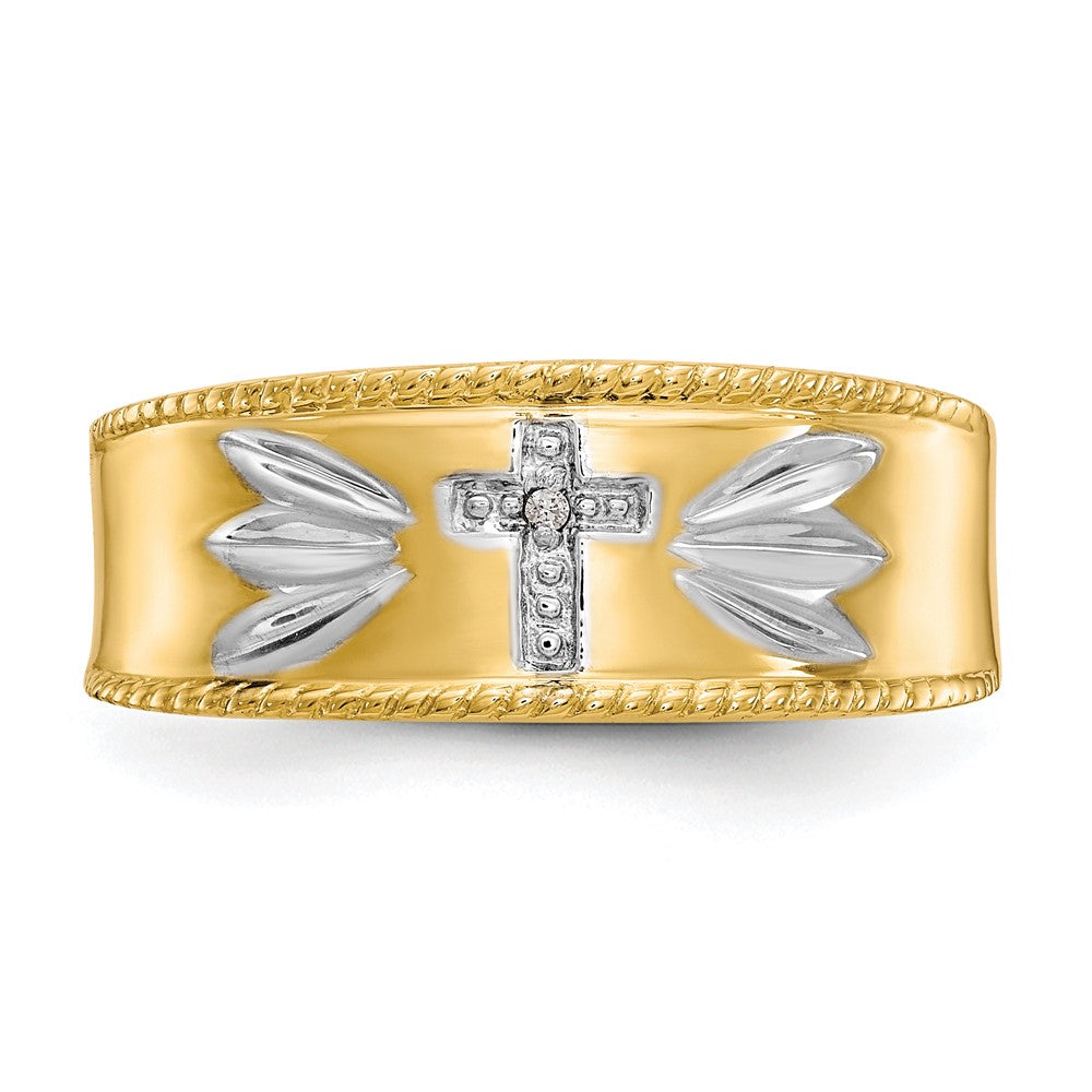 10K Gelbgold & Rhodium 0,01 ct. Echter Diamant Trio Herren-Kreuz-Ehering