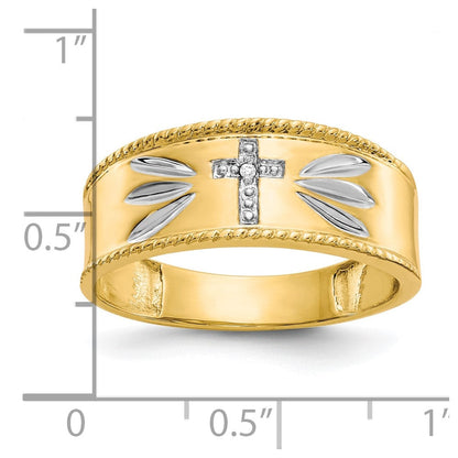 10K Gelbgold & Rhodium 0,01 ct. Echter Diamant Trio Herren-Kreuz-Ehering