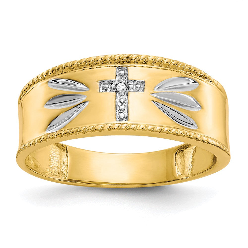 10K Gelbgold & Rhodium 0,01 ct. Echter Diamant Trio Herren-Kreuz-Ehering