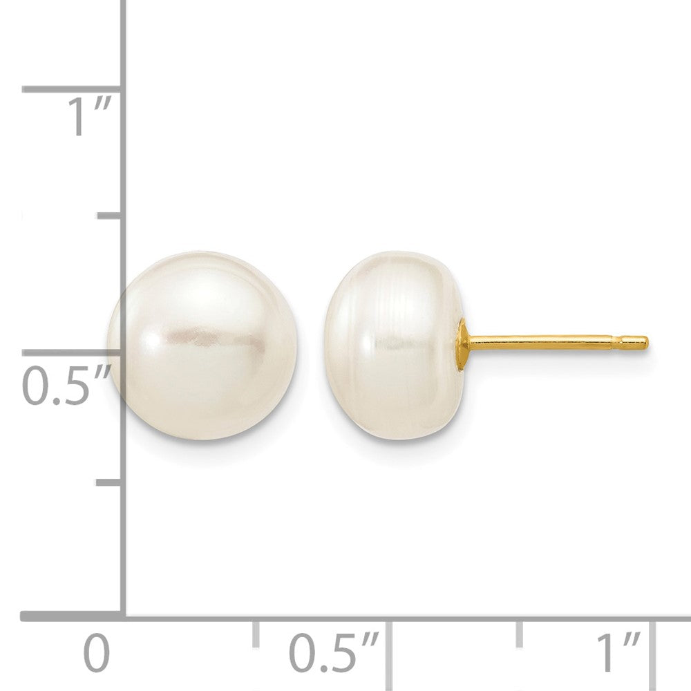 10K Gelbgold 8-9mm Weiß Knopf Süßwasser Zuchtperle Ohrstecker