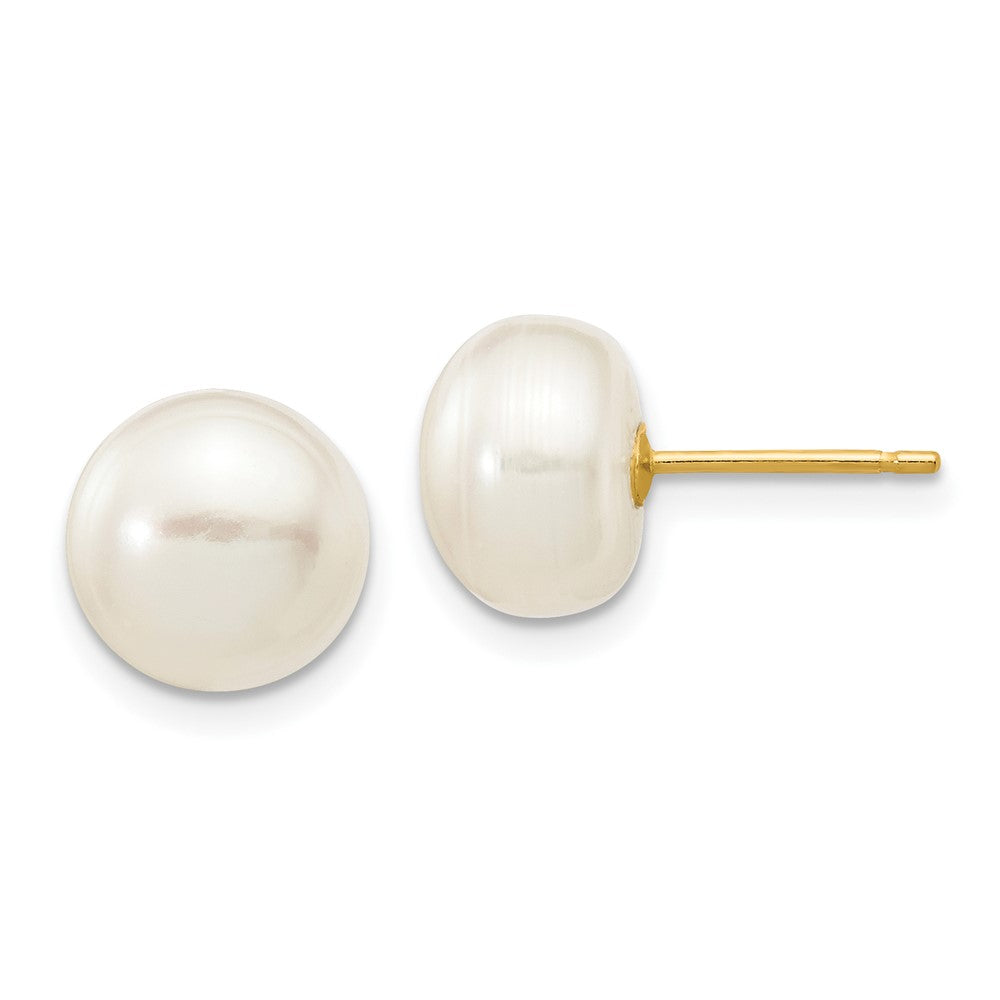 10K Gelbgold 8-9mm Weiß Knopf Süßwasser Zuchtperle Ohrstecker