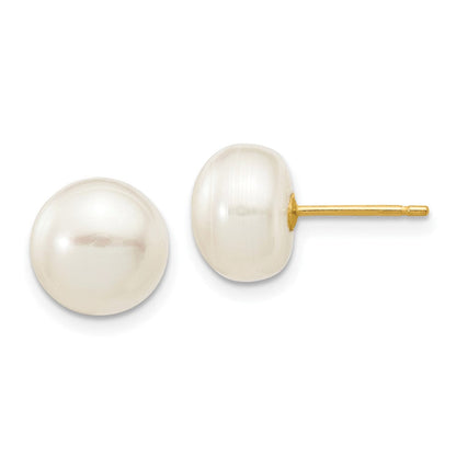 10K Gelbgold 8-9mm Weiß Knopf Süßwasser Zuchtperle Ohrstecker