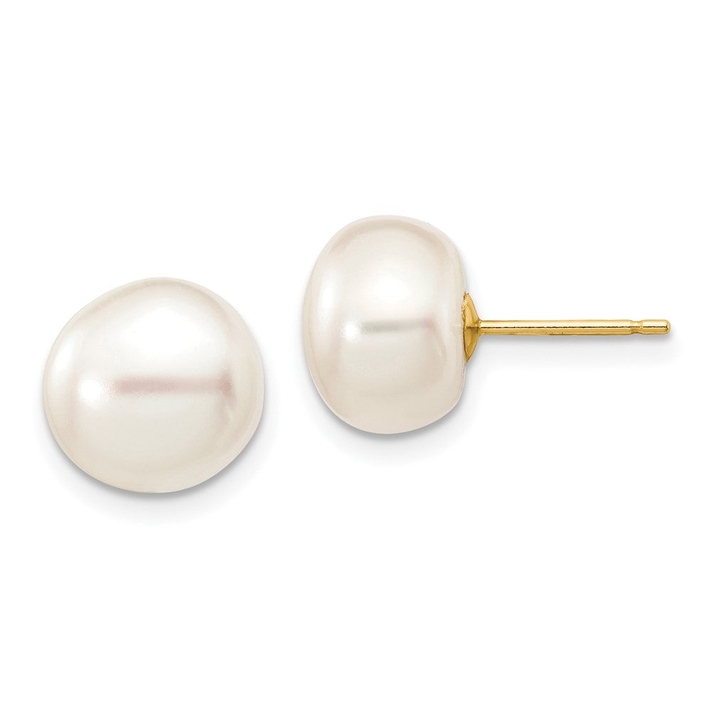 10K Gelbgold 9-10mm Weiß Knopf Süßwasser Zuchtperle Ohrstecker