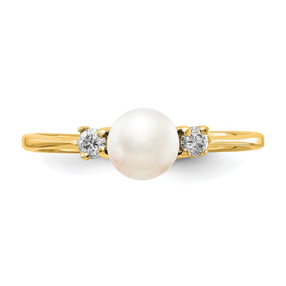 10K Gelbgold 10K 5mm Fw Zuchtperle A Diamant Ring