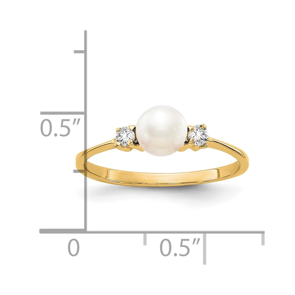 10K Gelbgold 10K 5mm Fw Zuchtperle A Diamant Ring