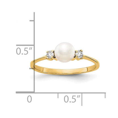 10K Gelbgold 10K 5mm Fw Zuchtperle A Diamant Ring