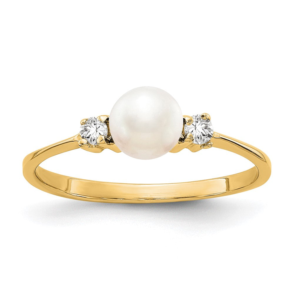 10K Gelbgold 10K 5mm Fw Zuchtperle A Diamant Ring