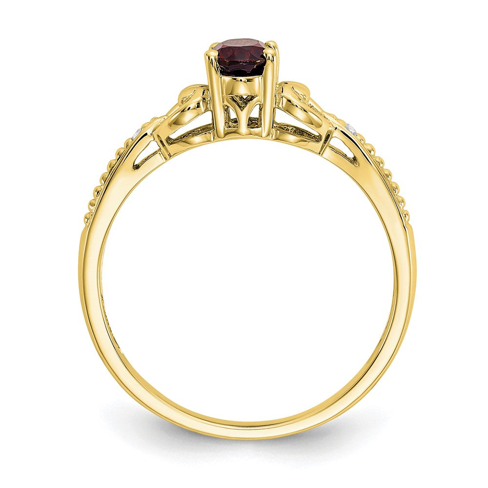 10K Gelbgold Ring mit Granat und echten Diamanten