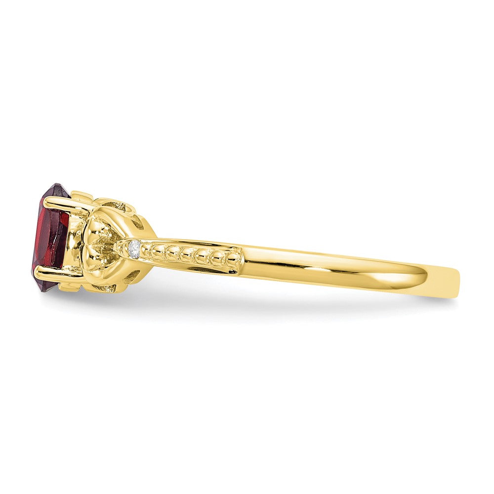 10K Gelbgold Ring mit Granat und echten Diamanten