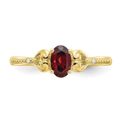 10K Gelbgold Ring mit Granat und echten Diamanten