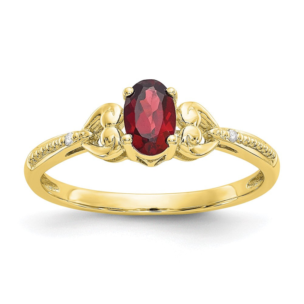 10K Gelbgold Ring mit Granat und echten Diamanten