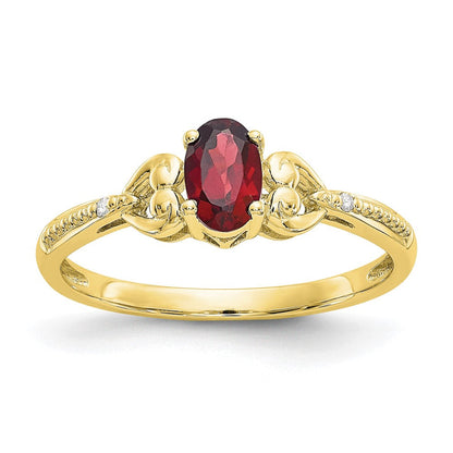 10K Gelbgold Ring mit Granat und echten Diamanten