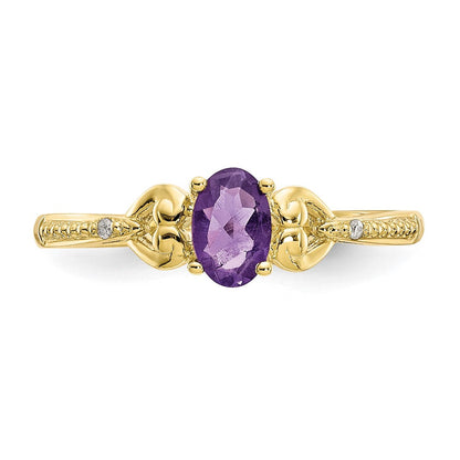 10K Gelbgold Ring mit Amethyst und Diamant