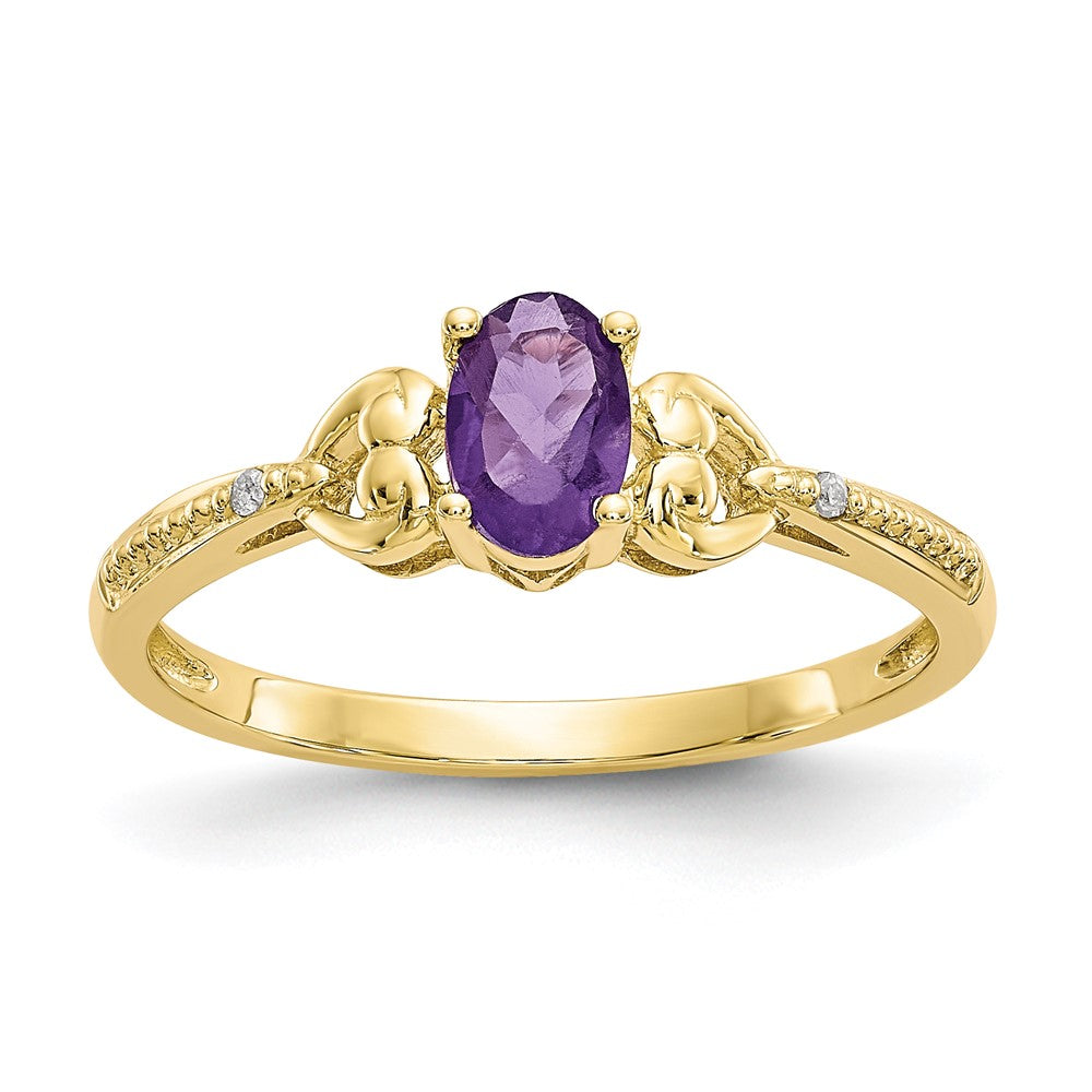 10K Gelbgold Ring mit Amethyst und Diamant