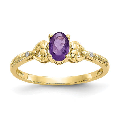 10K Gelbgold Ring mit Amethyst und Diamant