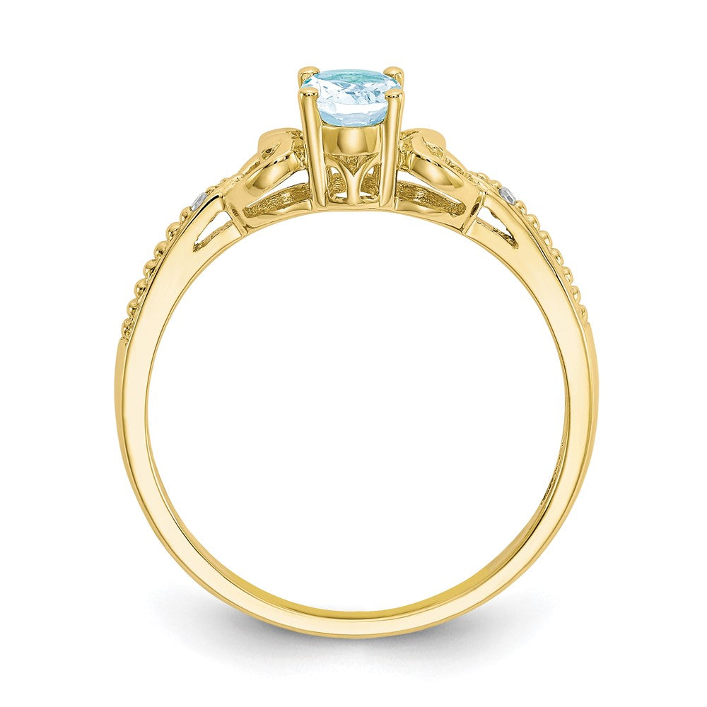 10K Gelbgold Ring mit Aquamarin und echten Diamanten
