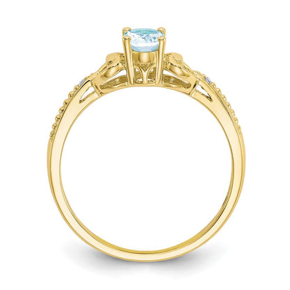 10K Gelbgold Ring mit Aquamarin und echten Diamanten