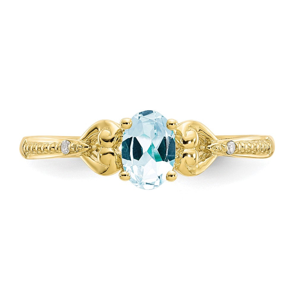10K Gelbgold Ring mit Aquamarin und echten Diamanten