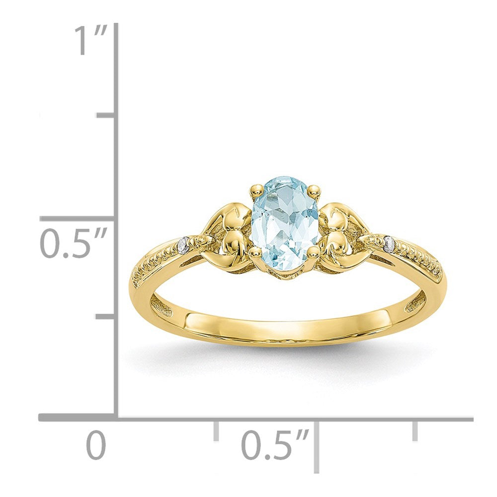 10K Gelbgold Ring mit Aquamarin und echten Diamanten