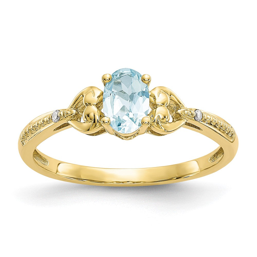 10K Gelbgold Ring mit Aquamarin und echten Diamanten