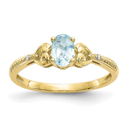 10K Gelbgold Ring mit Aquamarin und echten Diamanten