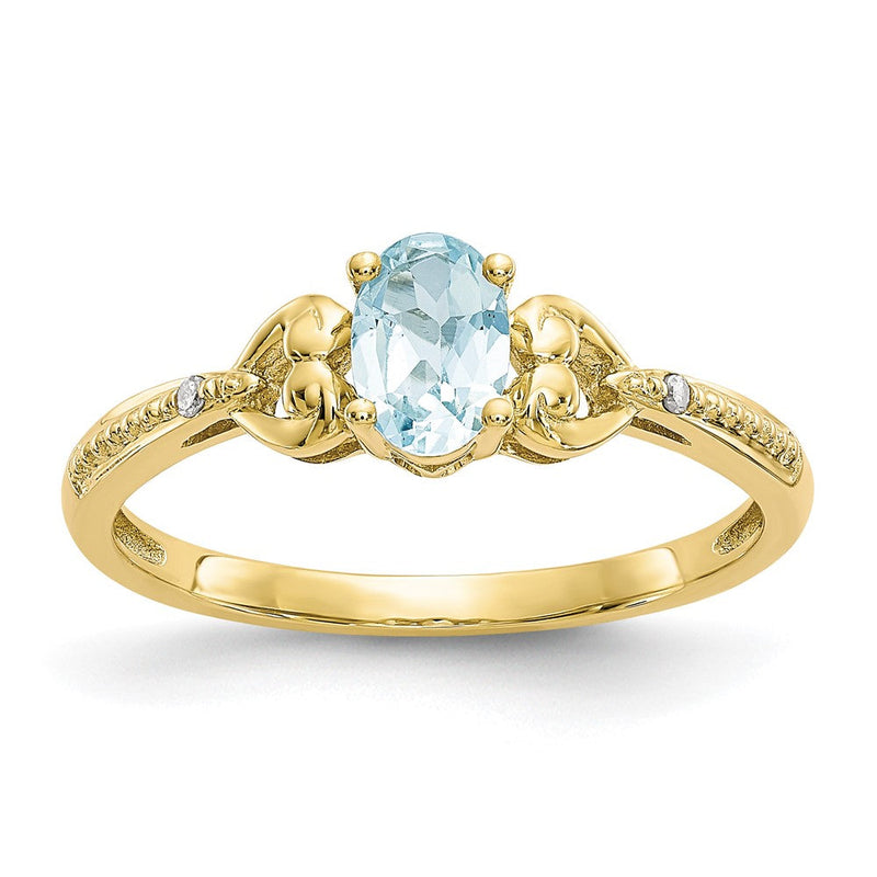 10K Gelbgold Ring mit Aquamarin und echten Diamanten