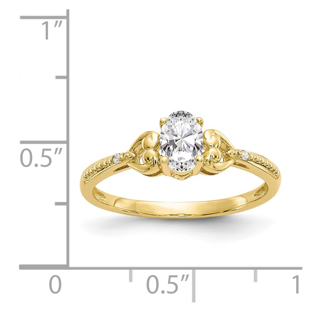 10K Gelbgold Ring mit ovalem Weißtopas und Diamant