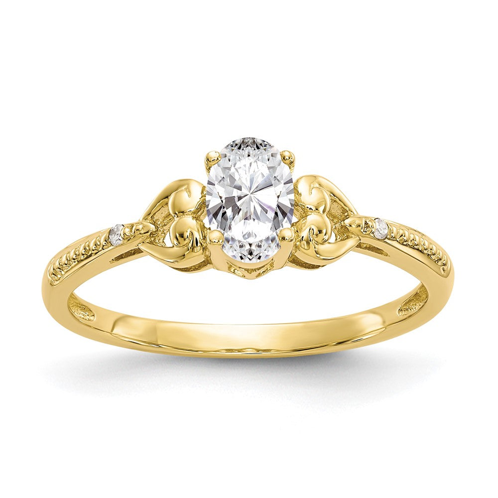 10K Gelbgold Ring mit ovalem Weißtopas und Diamant