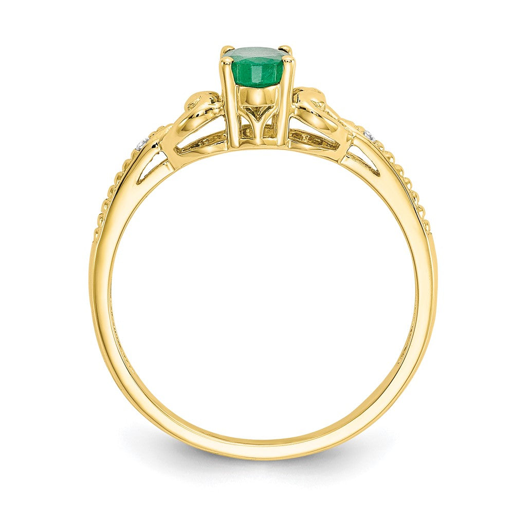 10K-Gelbgold-Ring mit Smaragd und echten Diamanten