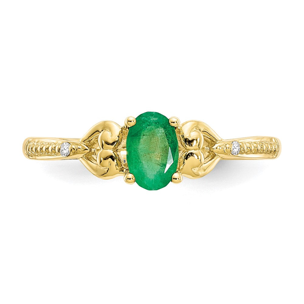 10K-Gelbgold-Ring mit Smaragd und echten Diamanten