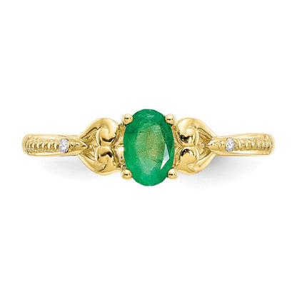 10K-Gelbgold-Ring mit Smaragd und echten Diamanten