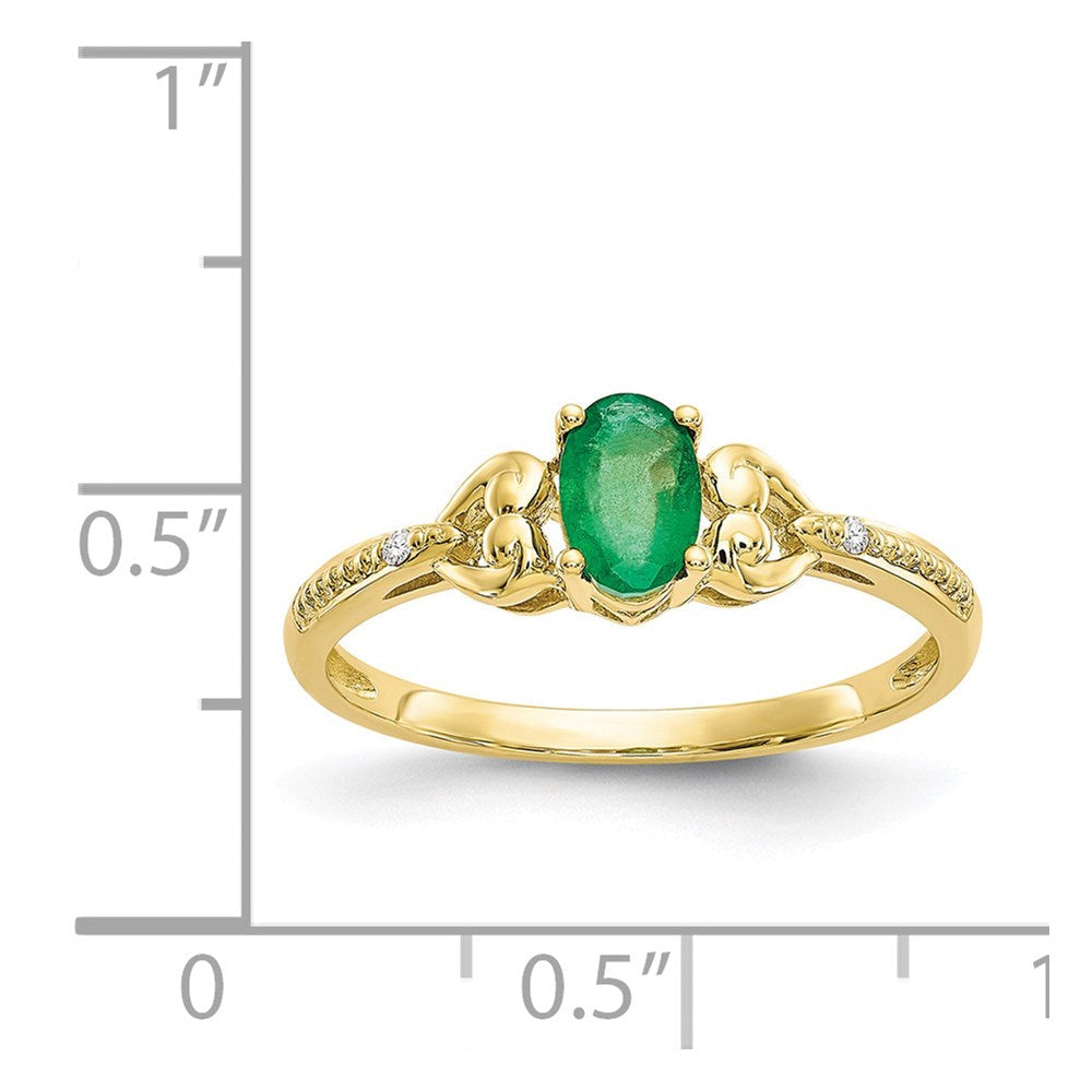 10K-Gelbgold-Ring mit Smaragd und echten Diamanten
