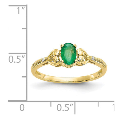 10K-Gelbgold-Ring mit Smaragd und echten Diamanten
