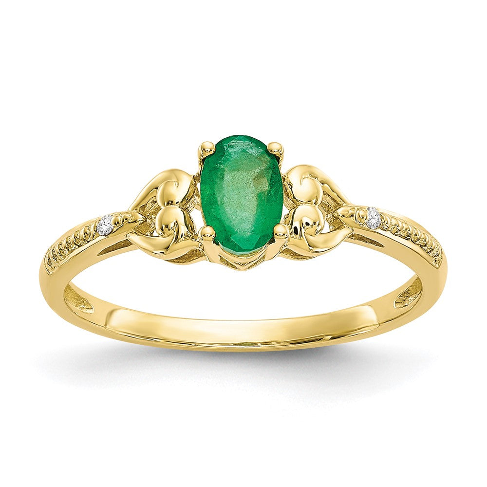10K-Gelbgold-Ring mit Smaragd und echten Diamanten