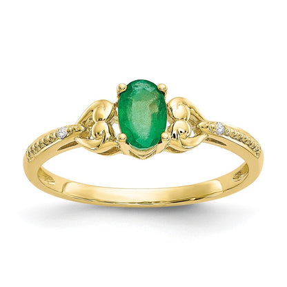 10K-Gelbgold-Ring mit Smaragd und echten Diamanten