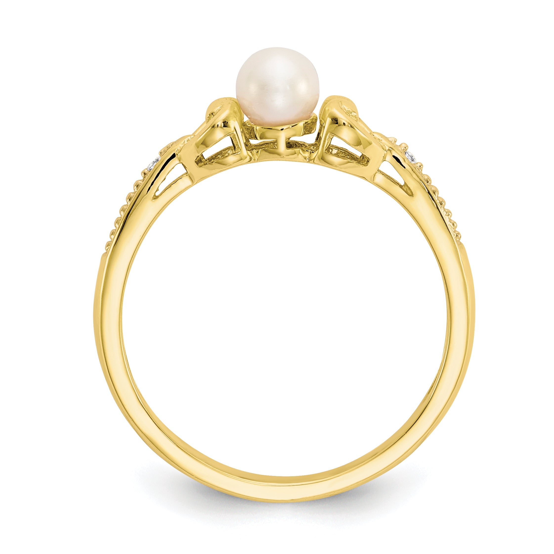 10K Gelbgold Süßwasser-Zuchtperlen-Ring mit Diamant