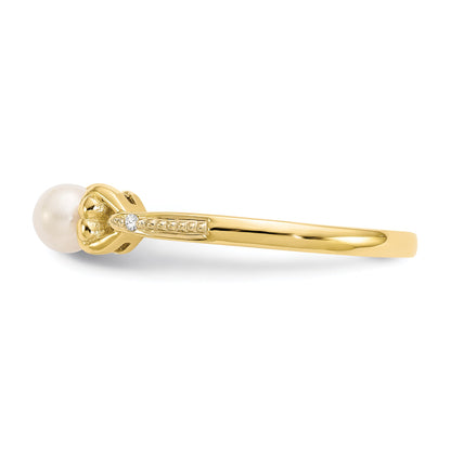 10K Gelbgold Süßwasser-Zuchtperlen-Ring mit Diamant