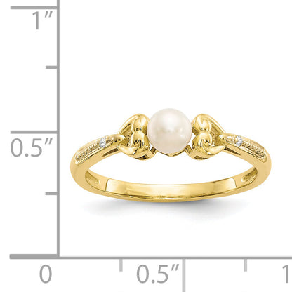 10K Gelbgold Süßwasser-Zuchtperlen-Ring mit Diamant