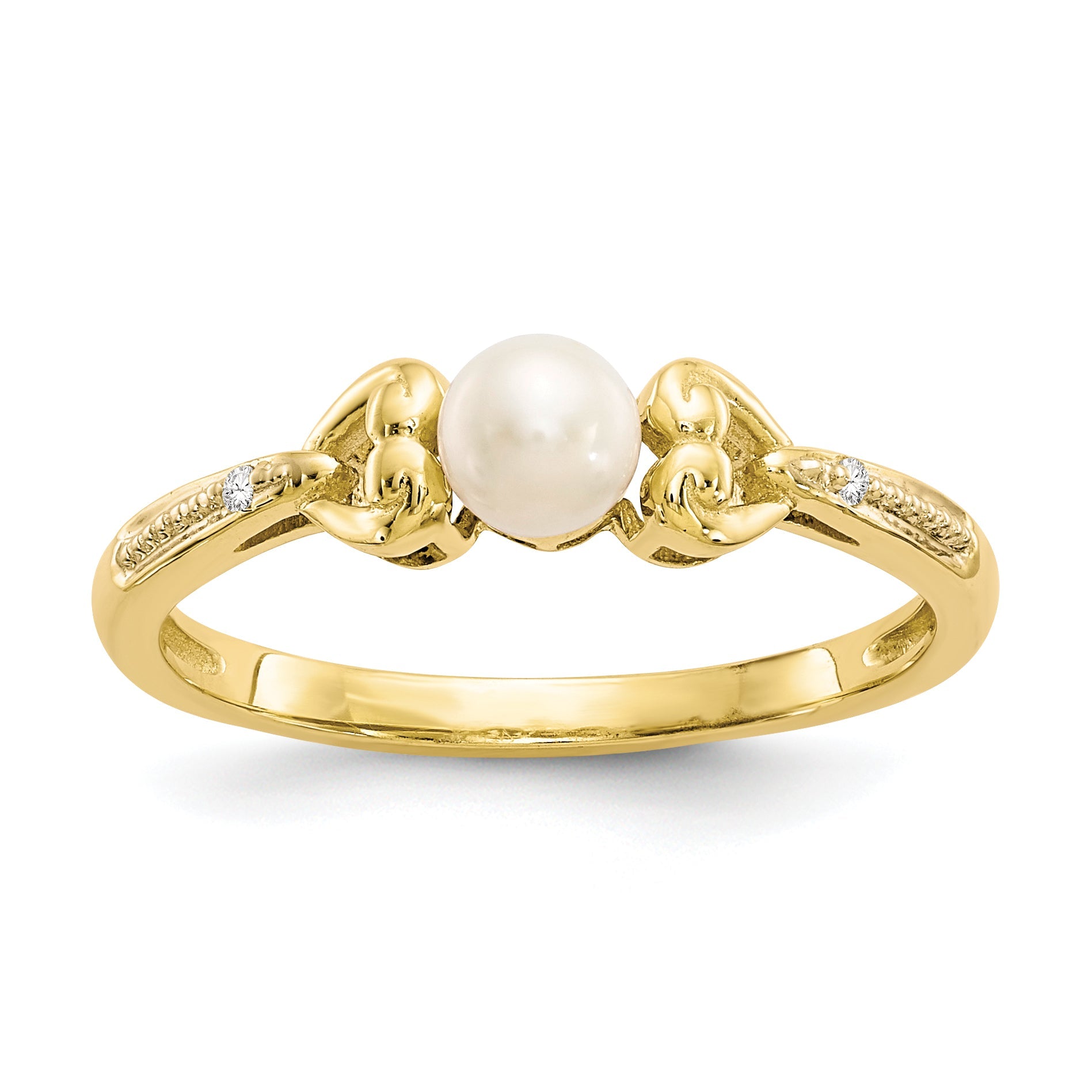 10K Gelbgold Süßwasser-Zuchtperlen-Ring mit Diamant