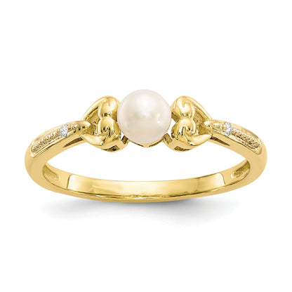 10K Gelbgold Süßwasser-Zuchtperlen-Ring mit Diamant