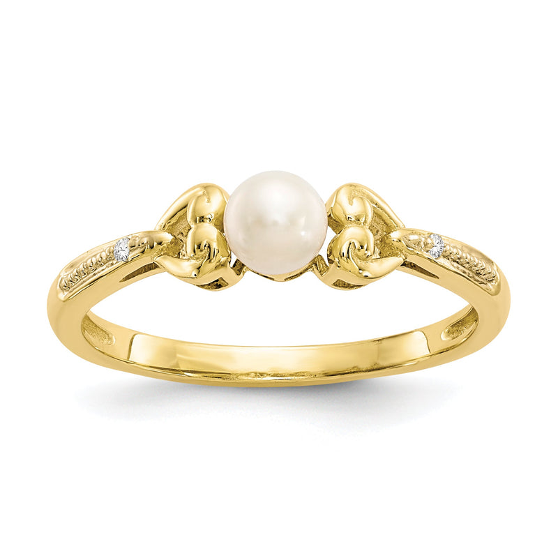 10K Gelbgold Ring mit Süßwasser-Zuchtperle und Diamant