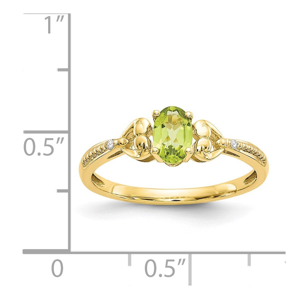 10K Gelbgold Peridot und Echt Diamant Ring